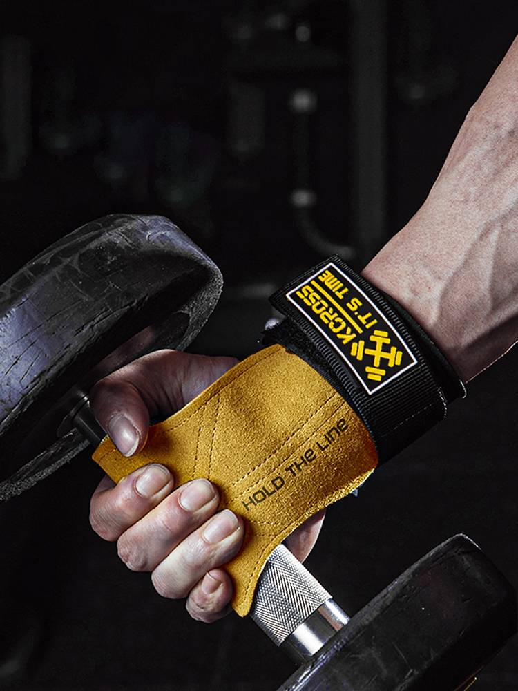Kcross stiff pull band bodies holding up power bistic strap fitness glove cowhide palm hand men's and women's single bumper
