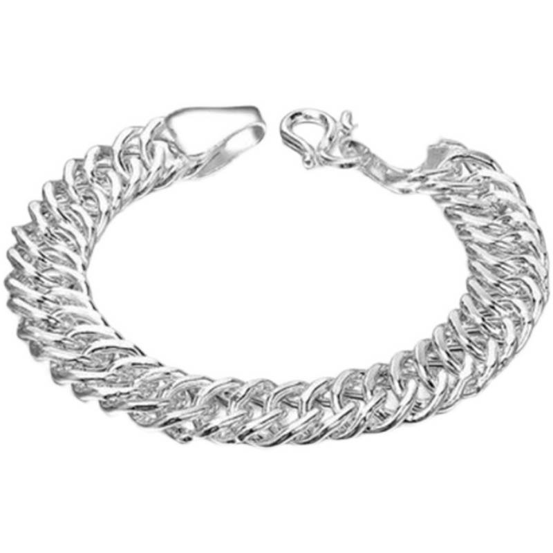 S990 sterling silver men's double flat horse whiping chain fashion coarse bracelet generous manual domineering flat snake chain solid heart