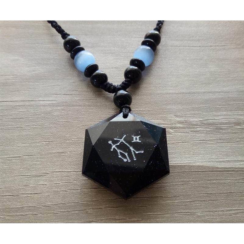 Stone engraving crystal necklace Obsidian six -pointed star pendant art signature men and women couple versatile original design