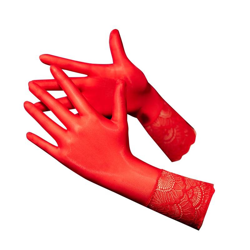 Oil Guangma oil silk slide glove ultra -thin short division finger lace pure desire cos sleeves and sexy five fingers hand silk