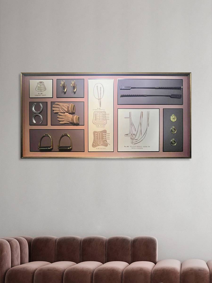 New classical hanging painting minimalist living room Sofa bedroom three -dimensional real objects with boxes of horstroe whip theme single -frame installation