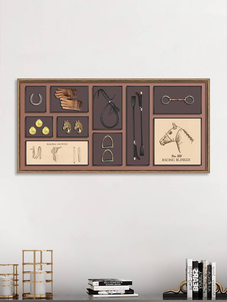 New classical hanging painting minimalist living room Sofa bedroom three -dimensional real objects with boxes of horstroe whip theme single -frame installation