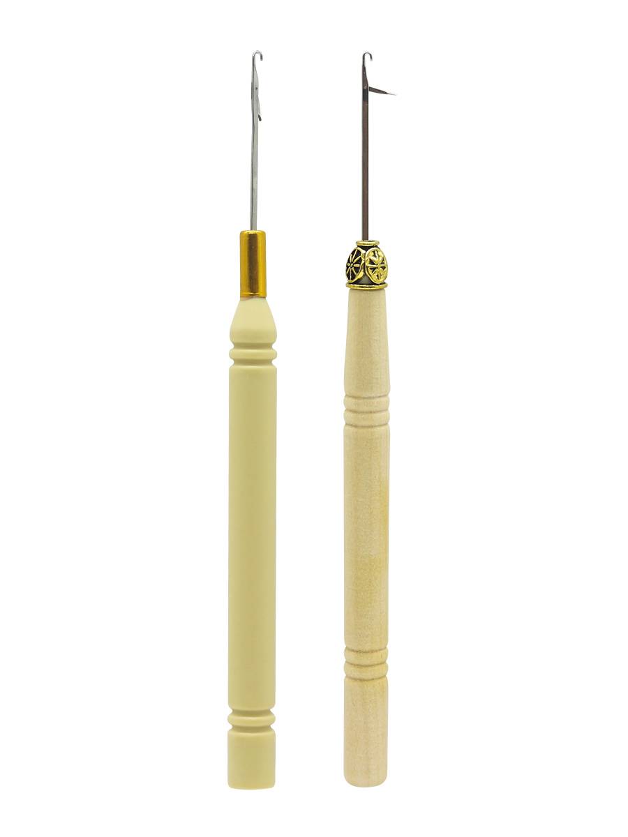 Disposal dedicated wooden handle hook needle with tongue wigs of hair connection hook needle feather hair hook needle tool