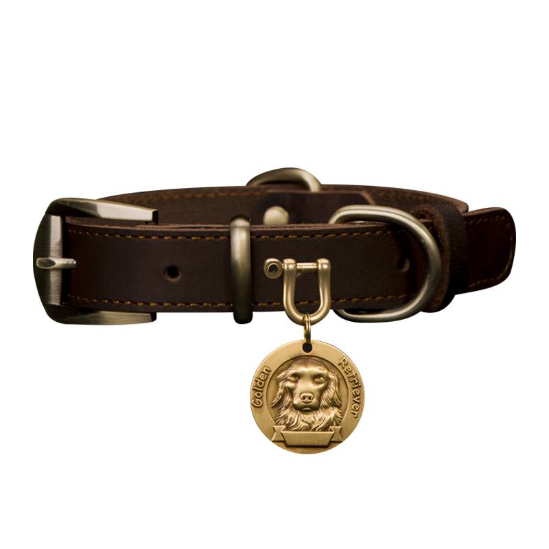 Dog's collar traction September leather dog brand customized nodes anti -throw small, medium large dog neck ring dog circle neck ring