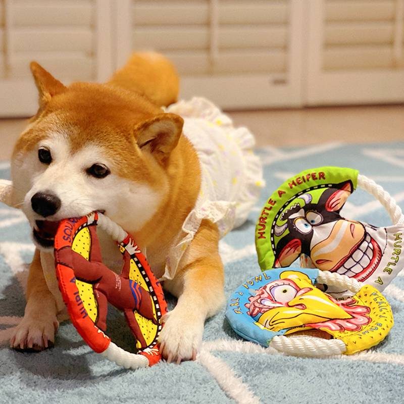 Dog toy, bite cable, rope, pet Corgi flying tract cat ropes, Shiba Inu canvas flying disk outdoor training dog circle