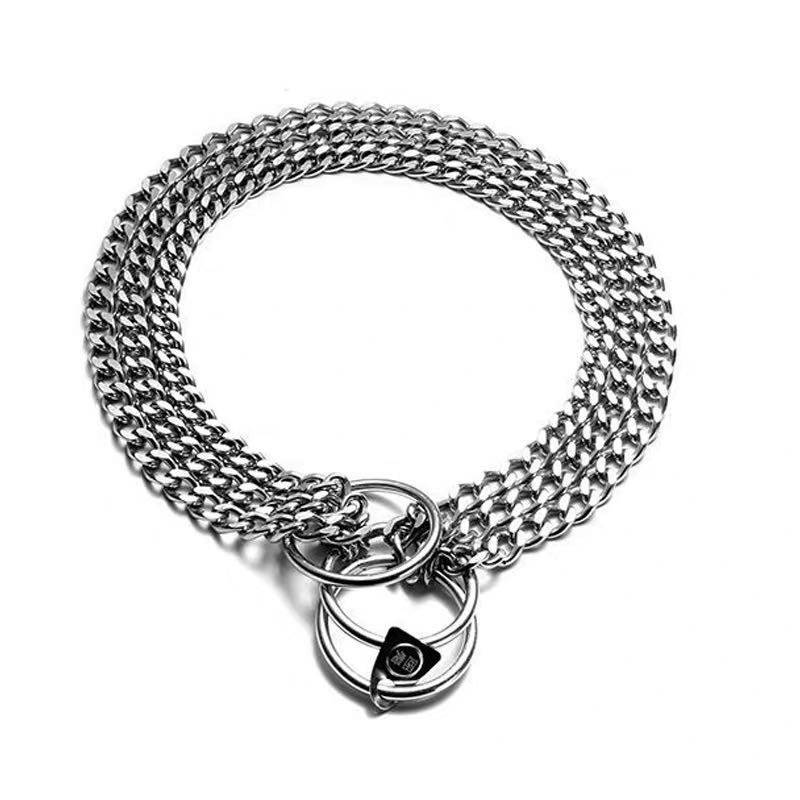 Stainless steel P chain neck ring in the large dog Rowa Vasao Dogubin dog neck ring dual row of three rows of dog steel chains