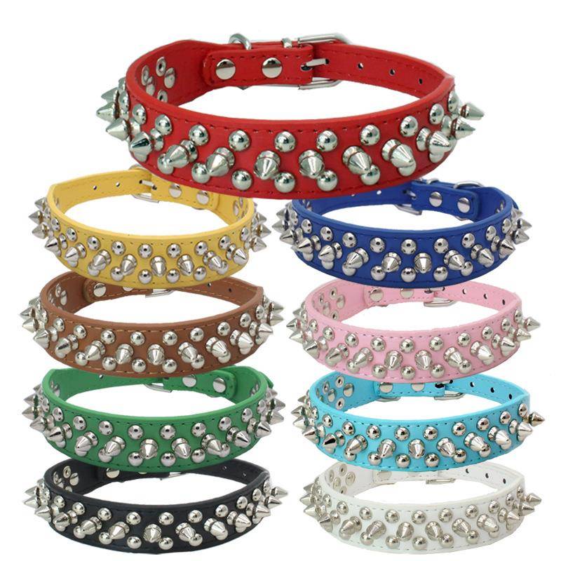 Head layer Cowhide dog collar Large dog rivet neck ring dog chain pet loop golden hair neck set bell neck ring lettering