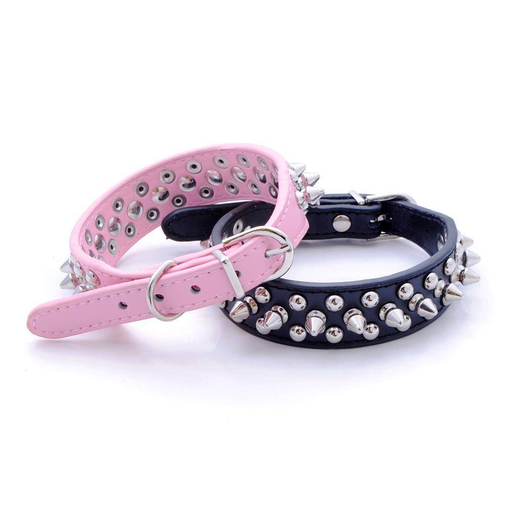 Head layer Cowhide dog collar Large dog rivet neck ring dog chain pet loop golden hair neck set bell neck ring lettering