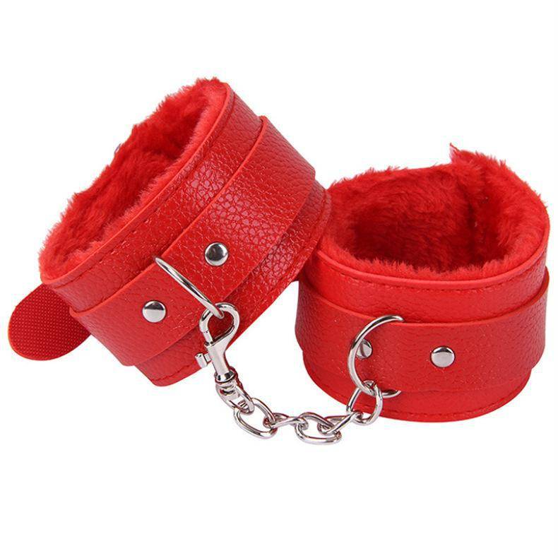 SM LEATHER FURCUFFS - RED