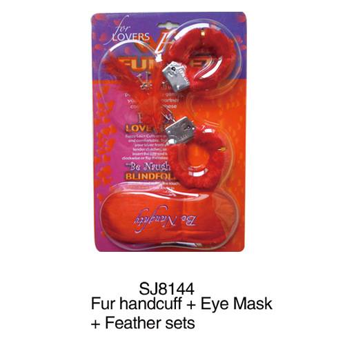8144 handcuffs + feathers + eye patches (big red)
