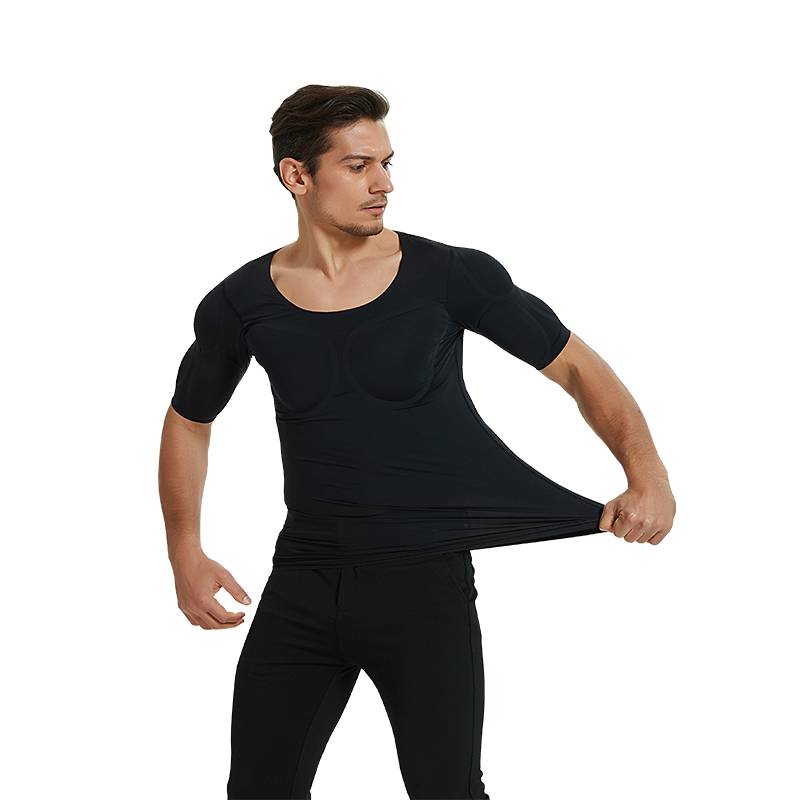 Skin -shaped non -trace fake muscle underwear men's T -shirt shoulder stubborn simulation fake pectoral muscle fake abdominal muscle short sleeve cos