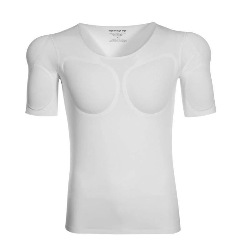 Skin -shaped non -trace fake muscle underwear men's T -shirt shoulder stubborn simulation fake pectoral muscle fake abdominal muscle short sleeve cos