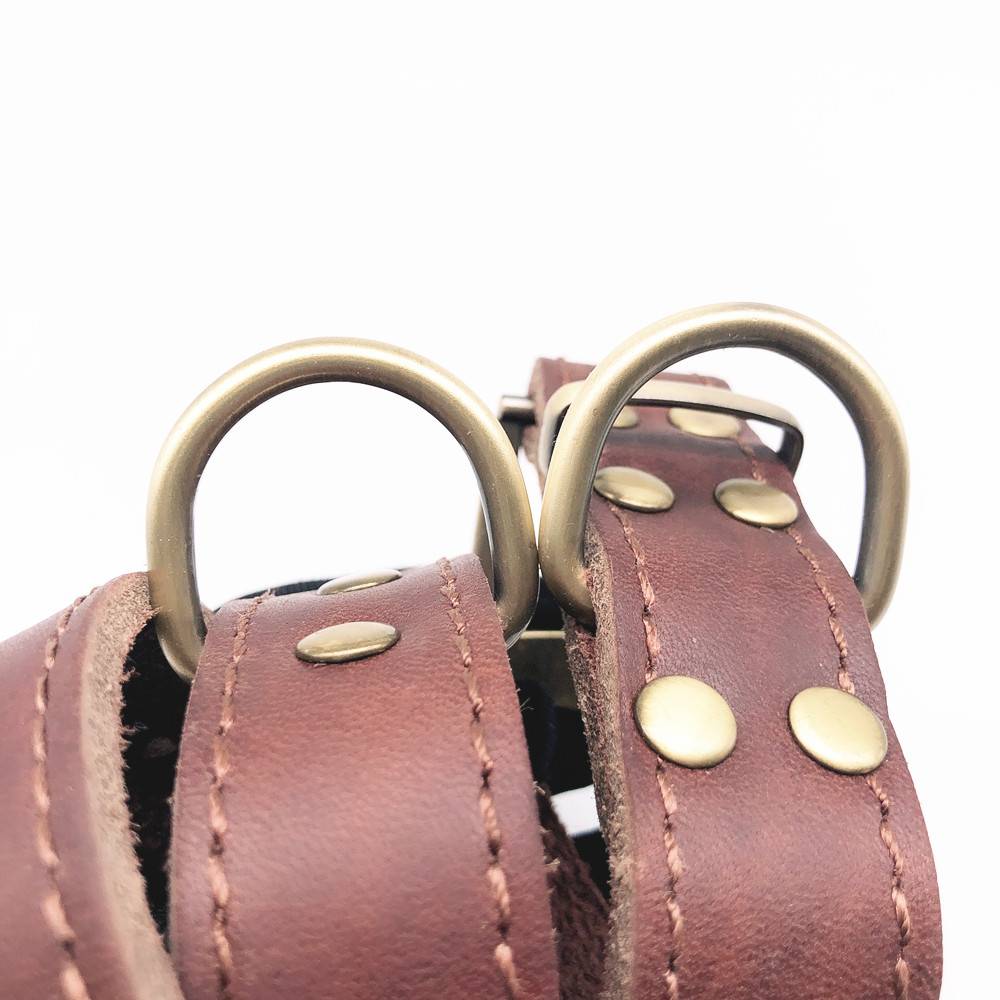 Head layer cowhide dog collar leather dog neck cover small dog dog neck ring teddy gold fur neck ring