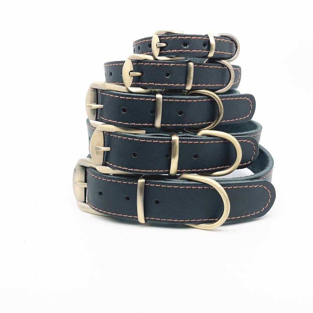 Head layer cowhide dog collar leather dog neck cover small dog dog neck ring teddy gold fur neck ring