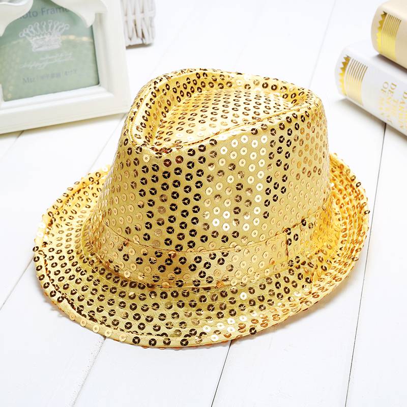 Children's Sequenant Jazz Hat Performance Performance Hat Stage Dance Children and Women Hats Hat Children's Day Hat Tide
