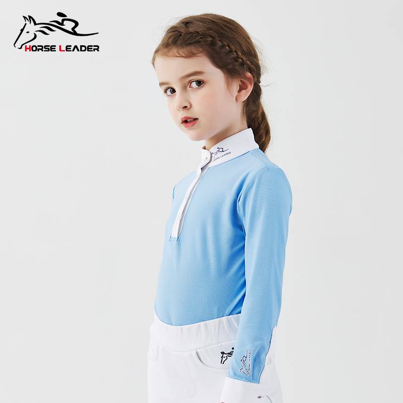 Children's equestrian equipment long -sleeved T -shirts spring and autumn breathable olful equestrian competition standing lead girl knight clothing top