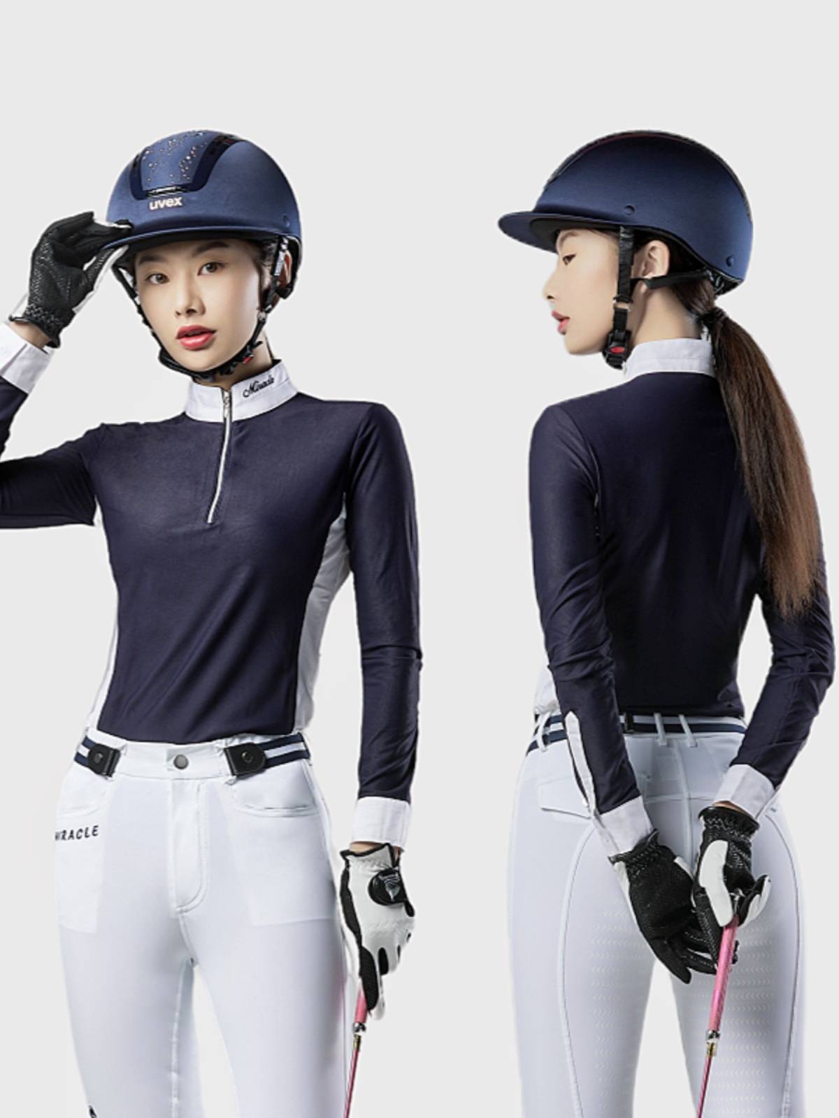 Winter plus velvet thickened long -sleeved adult children, male lady Polo shirt horses T -shirt riding race shirt shirt