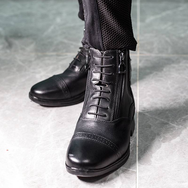 Children's horse boots equestrian boots cowhide breathable short tube dual zipper elastic retro horse boots Knight equipment riding rider boots