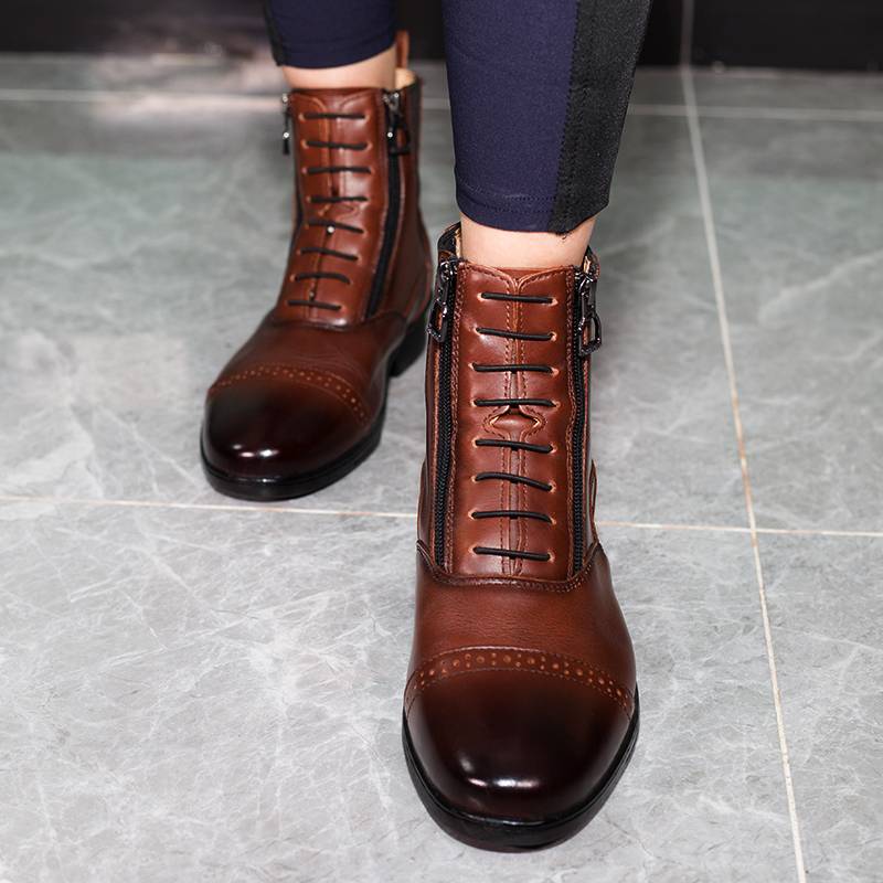 Children's horse boots equestrian boots cowhide breathable short tube dual zipper elastic retro horse boots Knight equipment riding rider boots