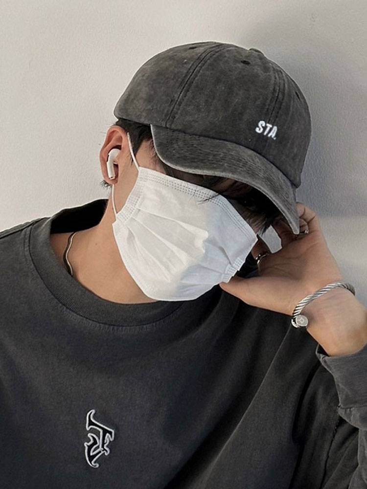 STA official shop Water washing denim baseball hat female face -to -face old embroidered logo black gray peaked hat man