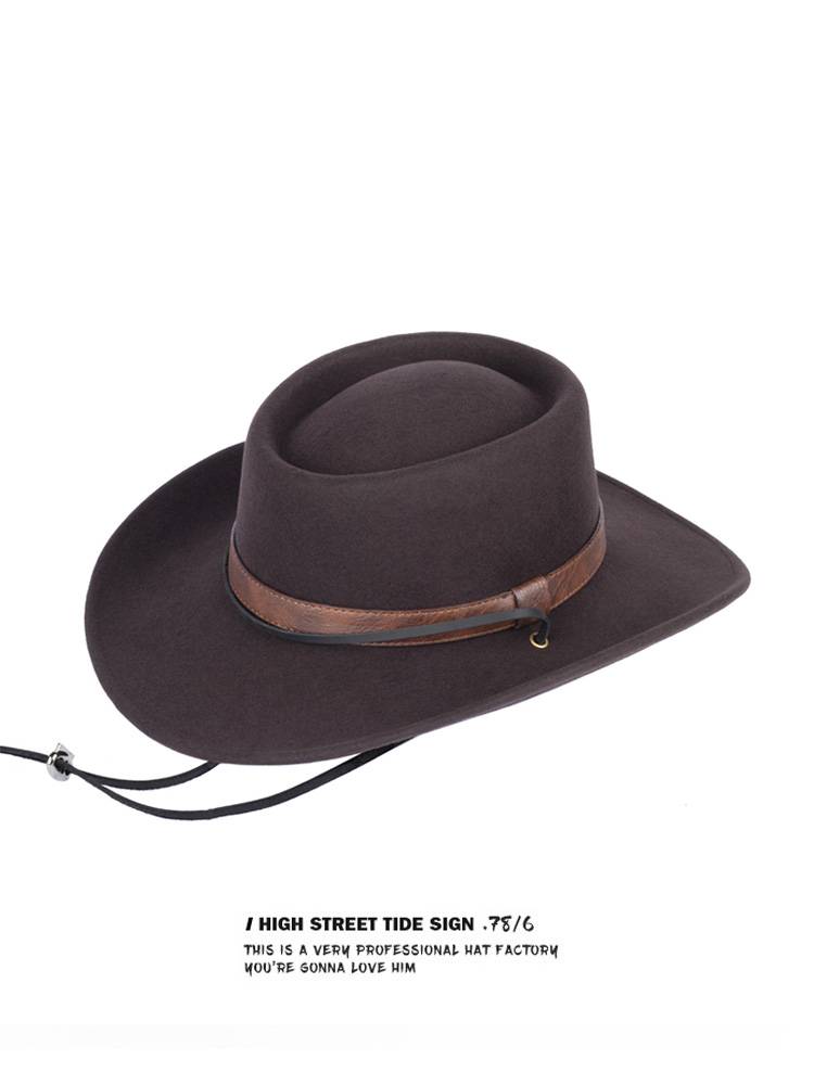 New product winter western denim hat wool flat Tibetan wide -eaves riding hat casual men's hat female hats outdoor hat