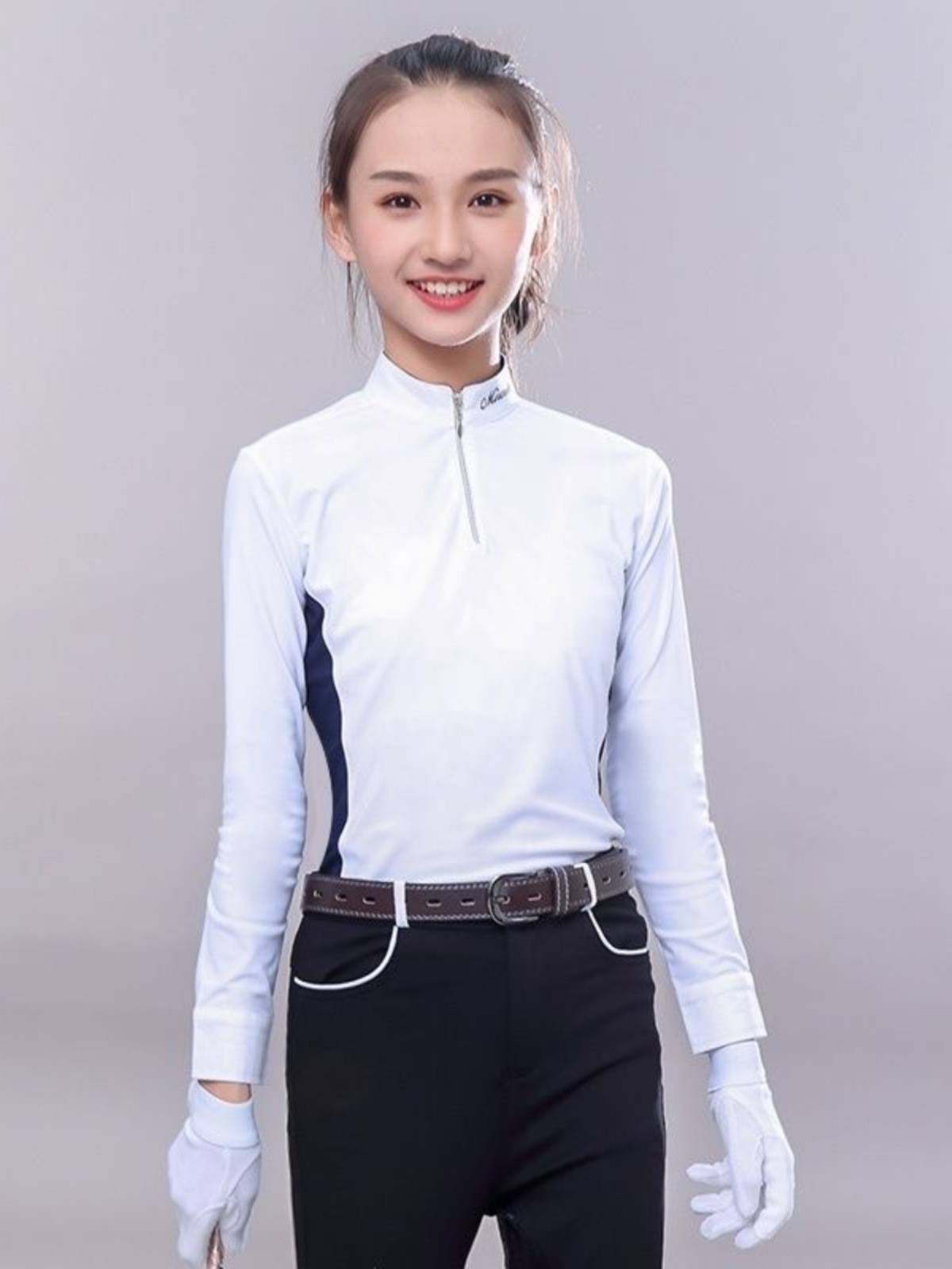 White spring and autumn women's long -sleeved high -bouncing equestrian T -shirt osteoprotus Equestrian equipment knight clothing men's and women's equestrian clothing