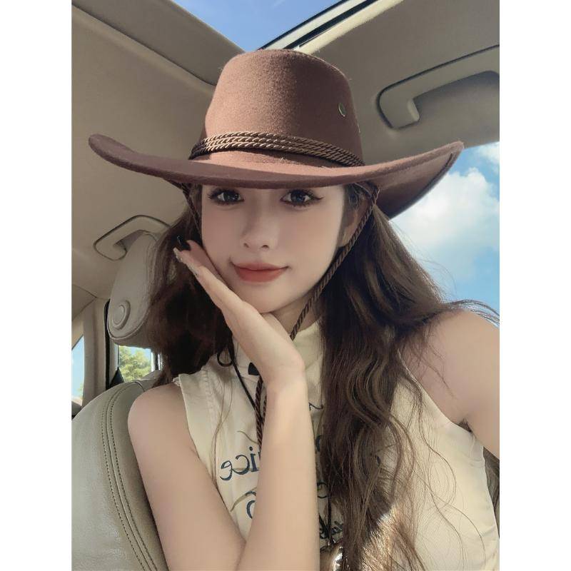American retro Western Cavaliers Hat Male Curium Grand Jazz Hat Female British Summer Summer Sunscreen Big Cowboy Hat