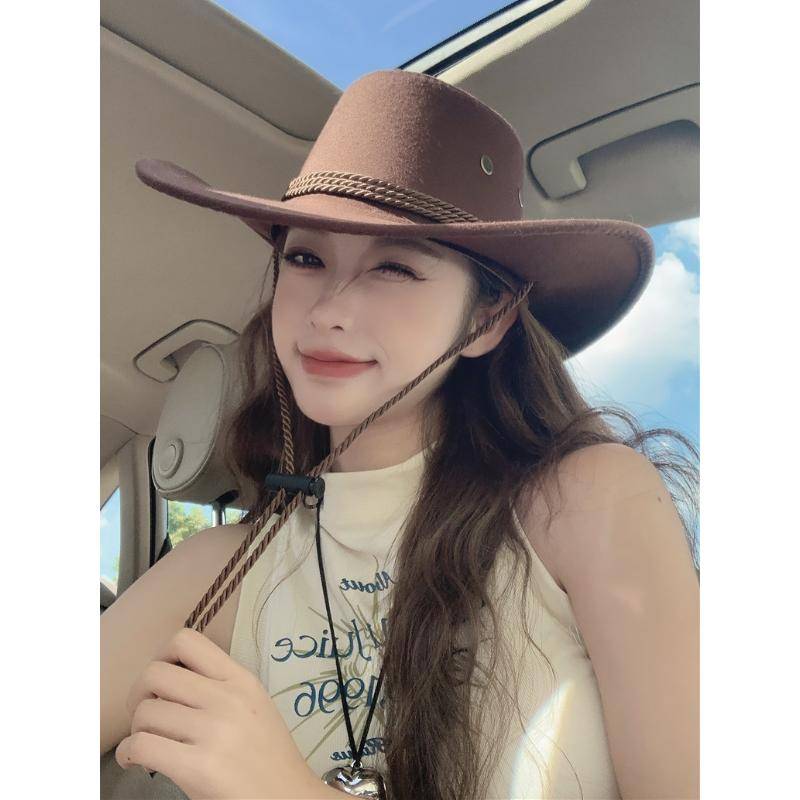 American retro Western Cavaliers Hat Male Curium Grand Jazz Hat Female British Summer Summer Sunscreen Big Cowboy Hat