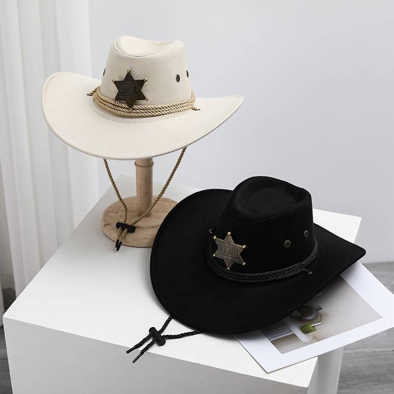 Western Cowboy Hat, Sheriff Regurt's Hat, a man and a woman riding a horse and fishing for sunscreen