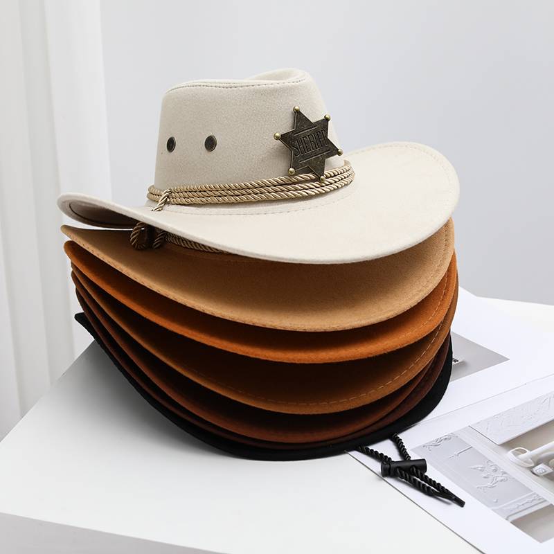 Western Cowboy Hat, Sheriff Regurt's Hat, a man and a woman riding a horse and fishing for sunscreen