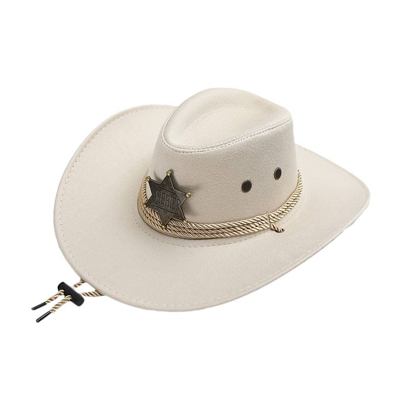 Western Cowboy Hat, Sheriff Regurt's Hat, a man and a woman riding a horse and fishing for sunscreen