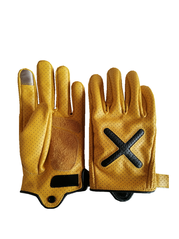 All -cowhide head layer Motorcycle gloves Summer punching retro cycling touch screen waterproof winter thickened black and yellow new model