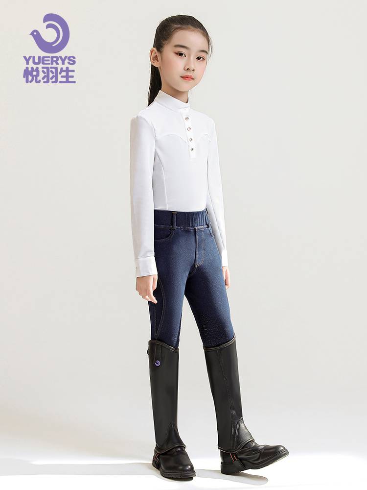 Yueyu Spring Spring and Summer Four Seasons Child Equestrian denim semi -silicon gum pants Women's equestrian equipment training riding pants