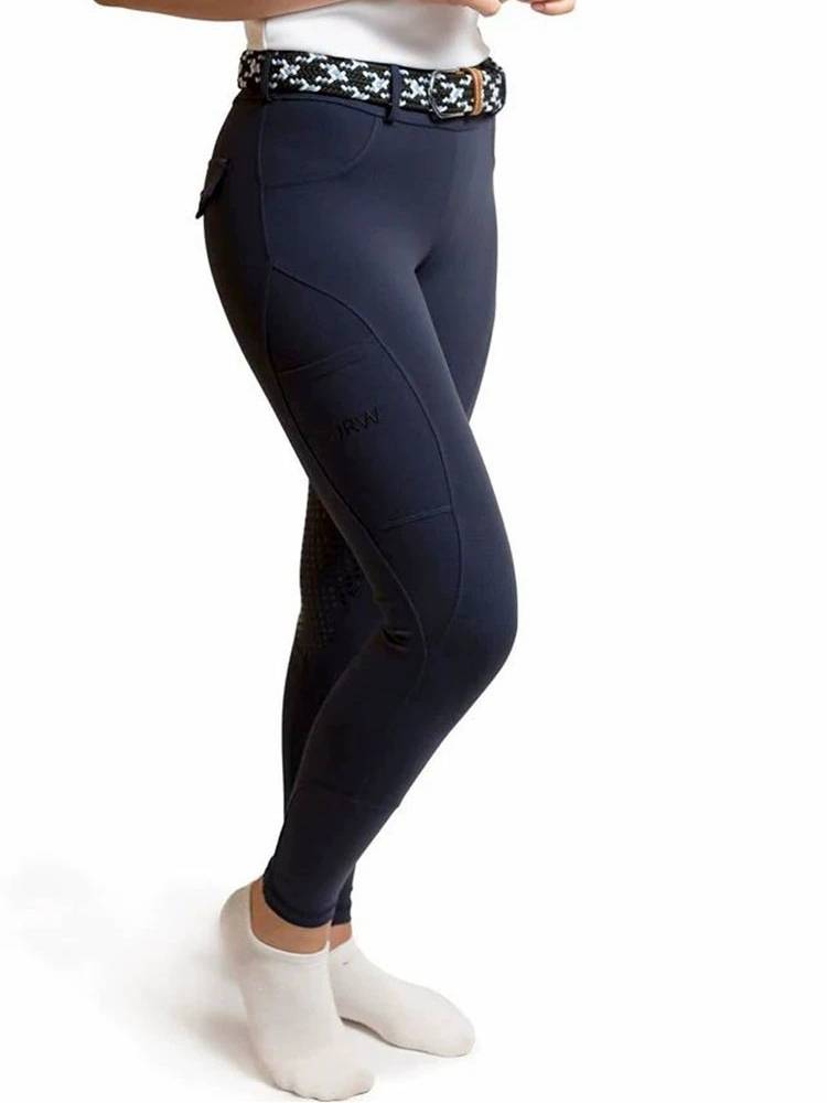 Equestrian clothing women's silicone riding elastic knight clothing tight black trousers quick -drying dark blue broken