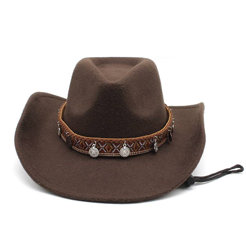 Western cowboy hats are old hairs, and hats ride on horse hats with wind-proof caps