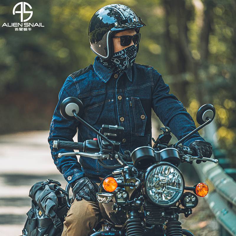 Alien snail motorcycle riding service men's Triumph Harley retro motorcycle clothing spring and autumn denim clothes anti -fall clothes