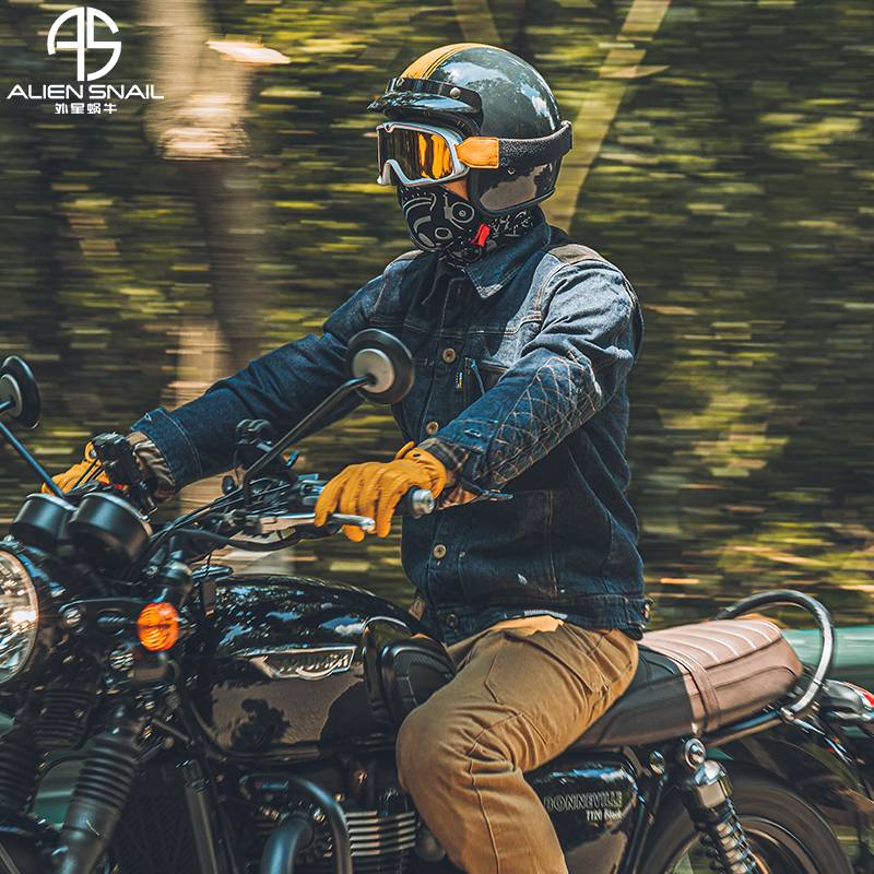 Alien snail motorcycle riding service men's Triumph Harley retro motorcycle clothing spring and autumn denim clothes anti -fall clothes