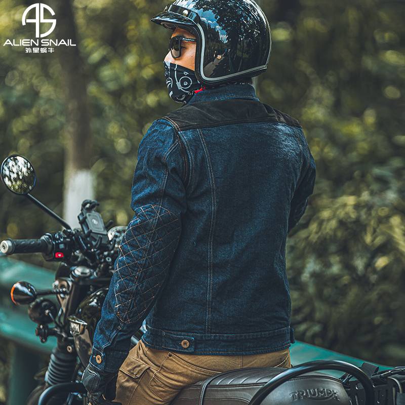 Alien snail motorcycle riding service men's Triumph Harley retro motorcycle clothing spring and autumn denim clothes anti -fall clothes