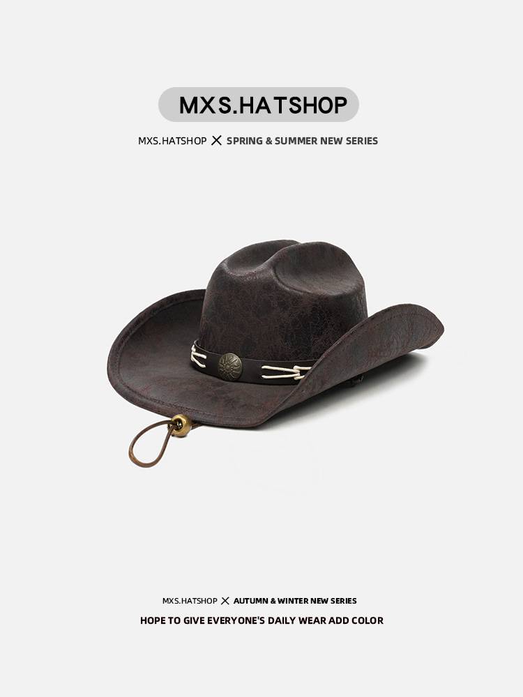 American Western Cowboy Hat Female Personal Personal Tide Cool Solk Girl Sunny Hat Niche Scholata Tie Retro Knight Hat Male Fashion