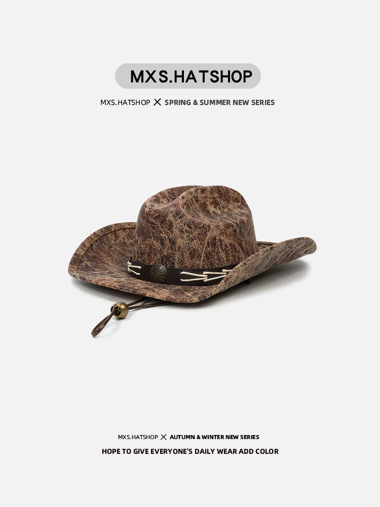 American Western Cowboy Hat Female Personal Personal Tide Cool Solk Girl Sunny Hat Niche Scholata Tie Retro Knight Hat Male Fashion