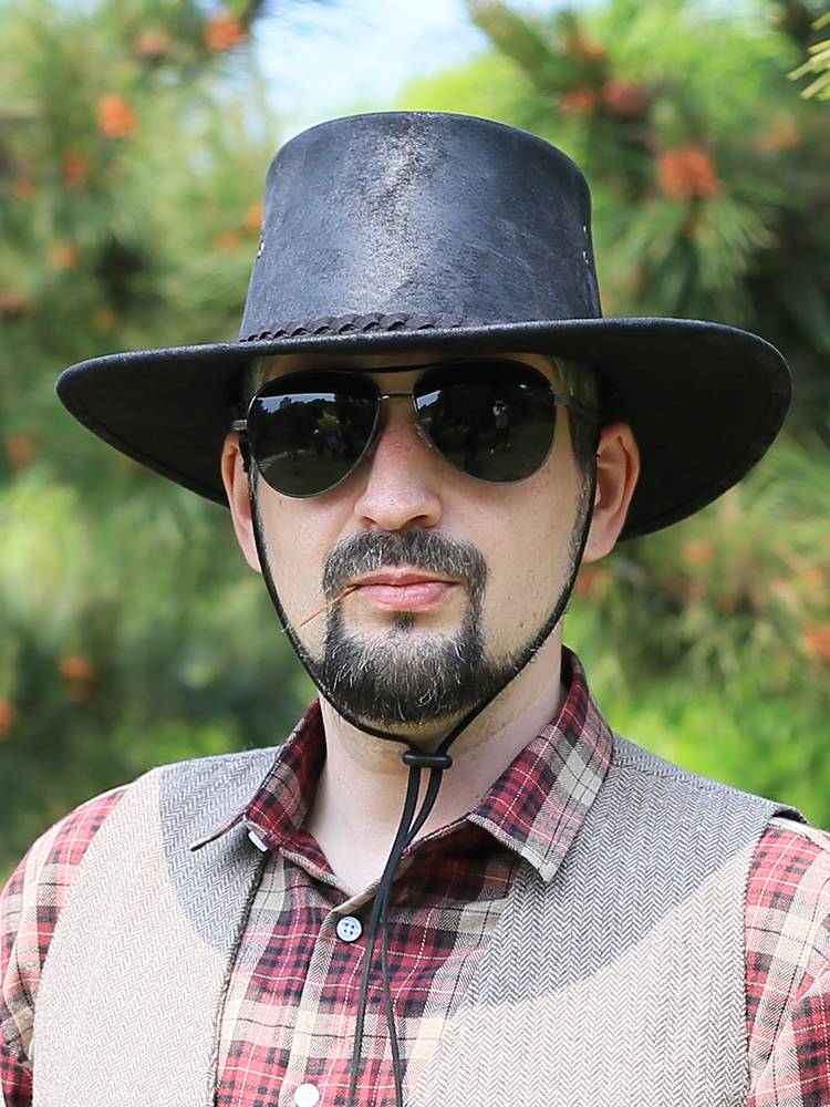 Langge Spring and Autumn Retro Men's Western denim hat Men's leather hat, big head circumference big hat, brim knight hat shading