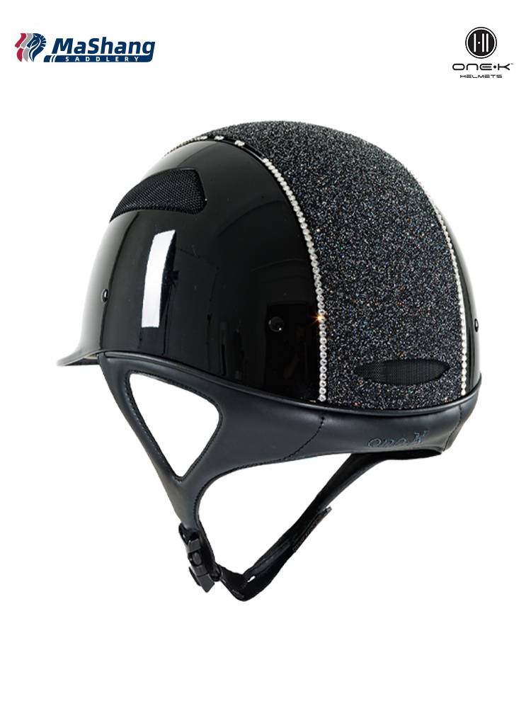 U.S. imported OneK Equestrian helmet full -bright face black small diamond white diamond edge riding helmet can adjust the knight equipment