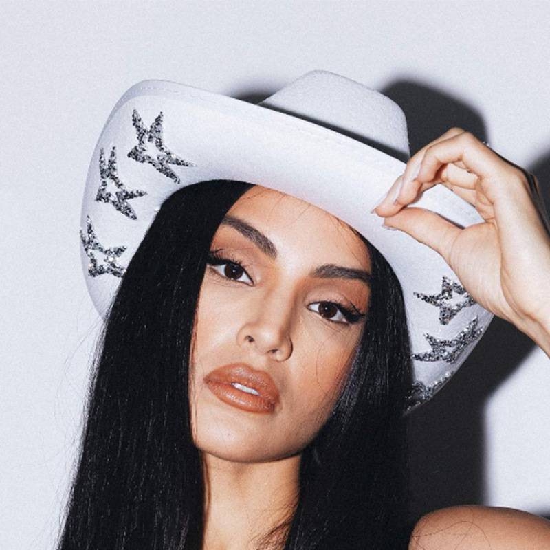 Spot white denim hat diamond model Dick denim pentagram diamond hat Western denim felt fixed hat