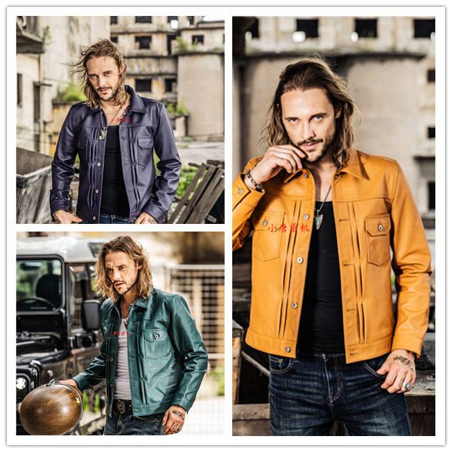 Spot yellow green leather retro Harley Indian Knights riding service men's protective leather jacket