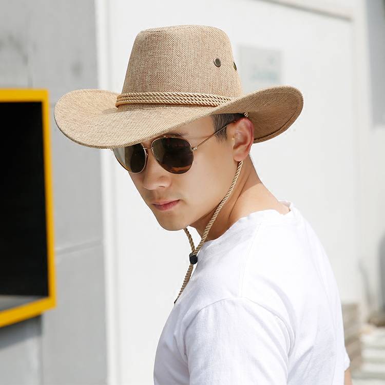 Outdoor Straw Hat Men's Summer Beach Hat Western Cowboy Hat Men's Mountaineering Sun Hat sunscreen sunshade