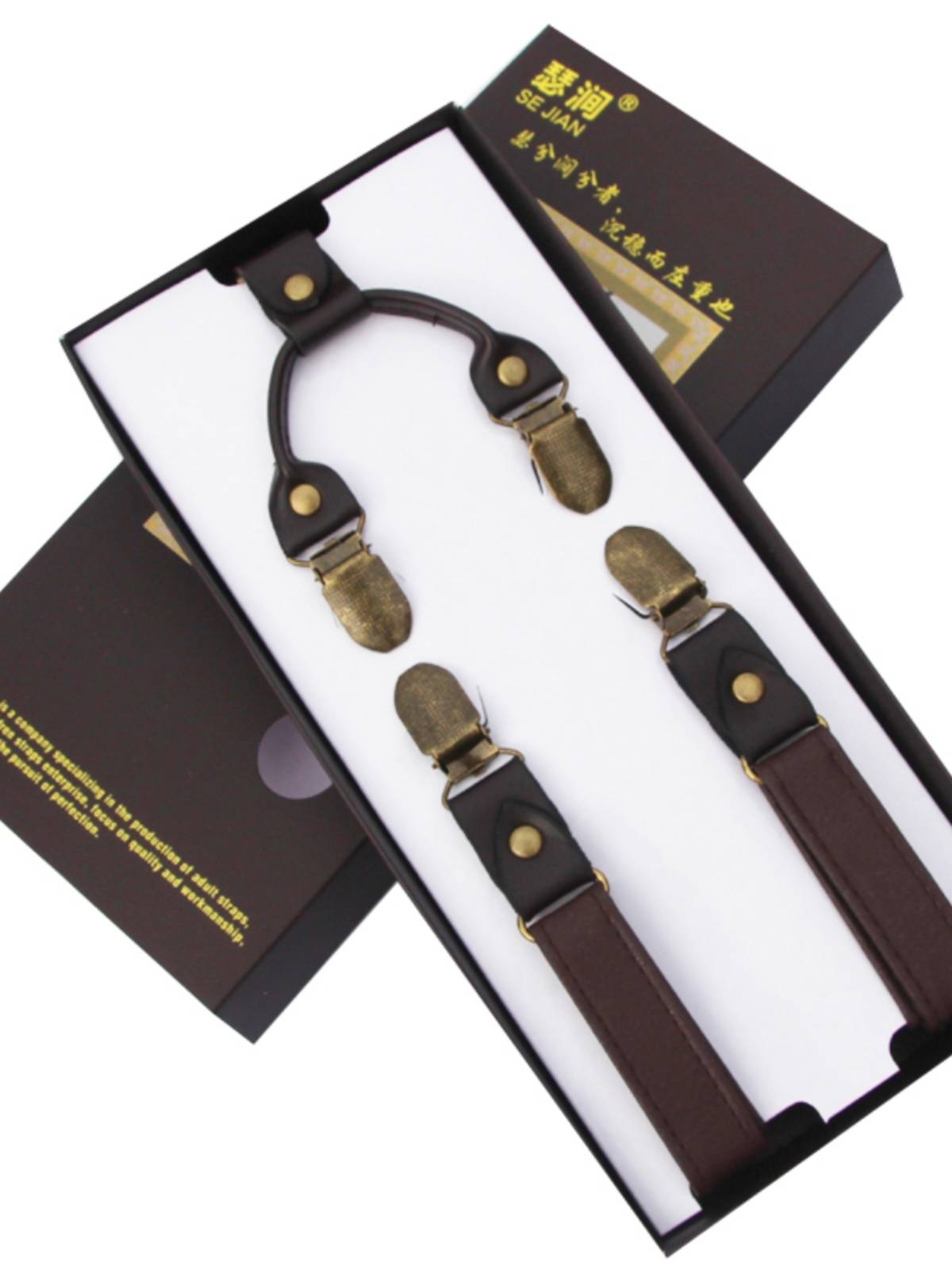 Male and Women's British Wind Leisure Y -shaped suspender trousers with artificial leather leather leisure leaf clip traditional suit strap clip