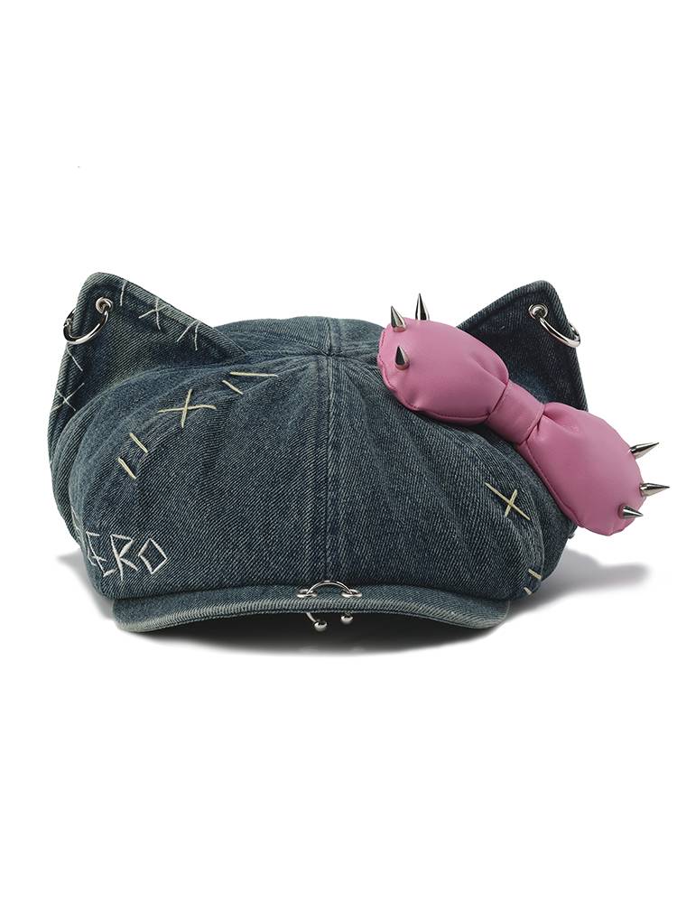 GENZERO "Demon Head Series" Rivet Bows Report Child Beret Hat Cat Hat Kitty Hat Summer