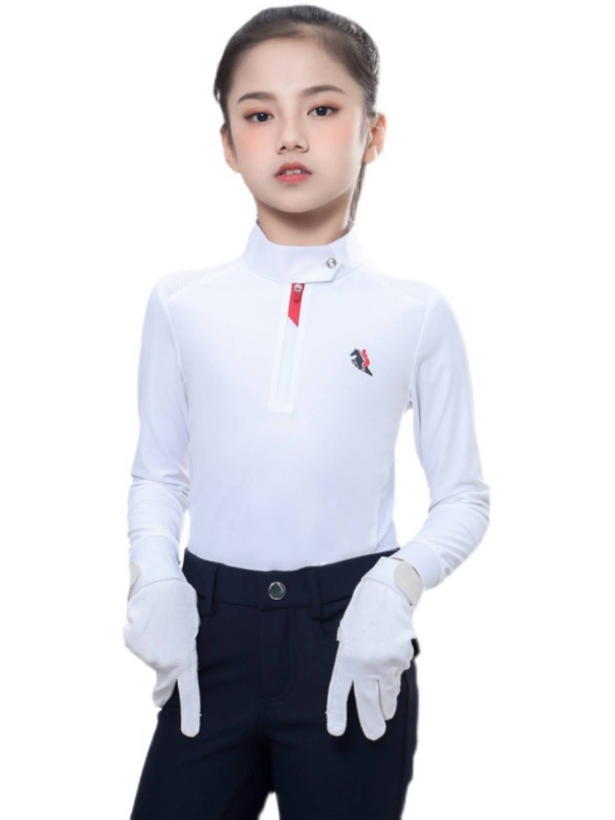 Children's equestrian long -sleeved T -shirt ride on the equestrian matte competition Polo shirt knight clothing children's horse ride costume