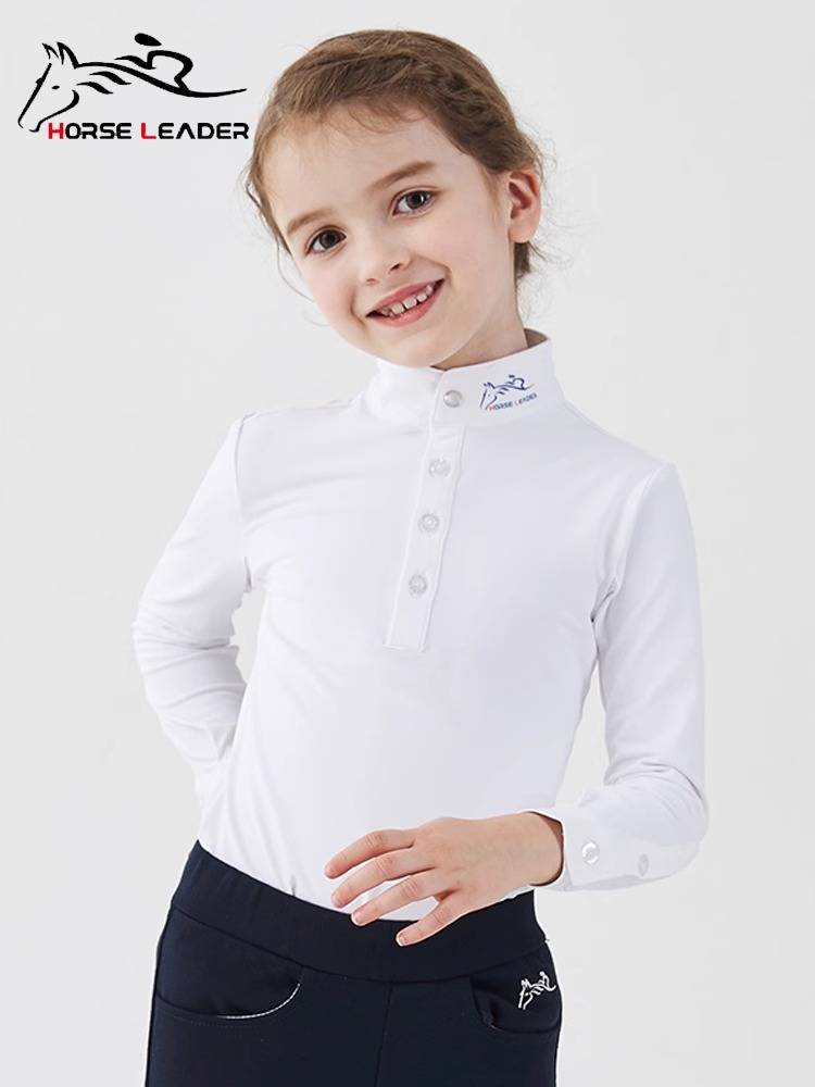 HorseLeader Spring and Autumn Four Seasons Children's Equestrian Equipment Long -sleeved T -shirt Speed Equestrian Competition Finding Cavaliers