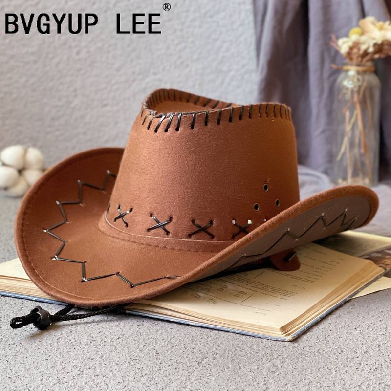 BVGYUP Lee Western Cowboy Hat Female Tibetan Big Eaves Hat Male British Wind Pickup Retro Jazz Dance Headgear